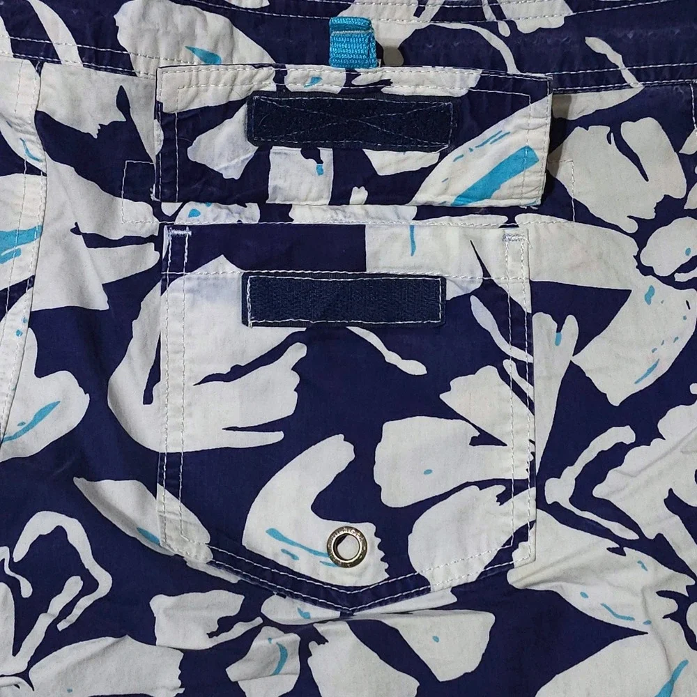 Tommy Hilfiger Floral Board Shorts Mens Large Swim Trunks Navy White Y2K Surf